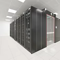 Modern Data Center Interior With Black Server Racks And White Flooring 3d model