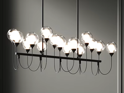 Contemporary Chandelier With Multiple Clear Glass Bulbs On Black Horizontal Bar 3d model