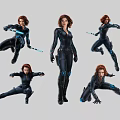 Black Widow Character In Dynamic Action Poses With Tactical Suit And Weapons