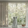 White Sheer Window Curtains With Natural Greenery View And Decorative Accents