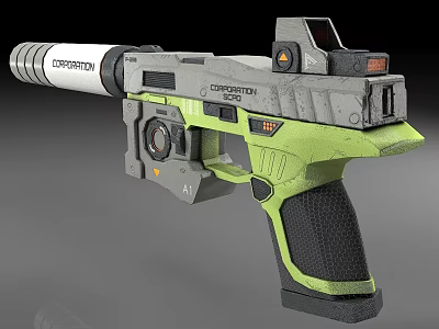 Futuristic Corporation Pistol With Gray Green Black Finish Targeting Scope And Sleek Sci Fi Design 3d model