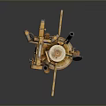 Golden Vintage Mechanical Device With Cylindrical Body Levers And Wheels On Dark Background