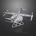Smart Machine Drone 3D Model With Wireframe Structure Multiple Rotors And Stand