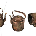 Vintage Copper Teapots Set With Aged Rustic Finish And Classic Design 3d model