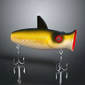Yellow And Black Fishing Lure With Red Eye And Double Metal Hooks For Angling