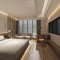 Modern Hotel Guest Room Interior With King Bed Wooden Floor Sofa And Window Blinds