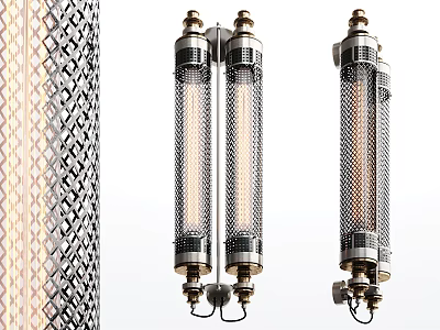 Industrial Style Wall Lamps with Metal Mesh Shades and Long Filament Bulbs 3d model