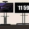 Modern TVs on Rolling Stands Showing Windows 11 Interface and Time 3d model