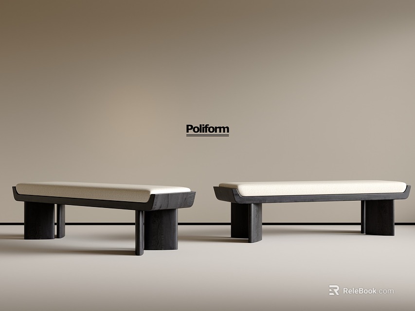 Modern Upholstered Sofa Bench With Wooden Legs And Beige Cushion Top Design 3d model 