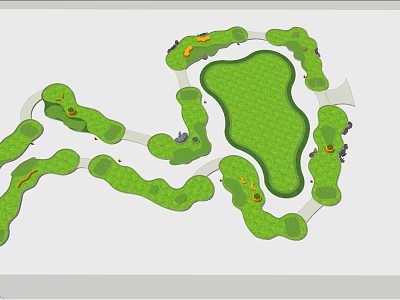 Well Planned Garden Landscape With Winding Paths And Green Lawn Areas 3d model