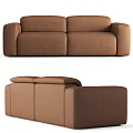 Modern Brown Leather Sofa With Rounded Armrest And Spacious Seating Design 3d model