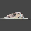 Rusted Damaged Car With Broken Parts And Exposed Interior Abandoned On Grassland