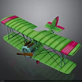 Green Biplane Toy With Pink Edges Blue Body And Propeller For Space Theme