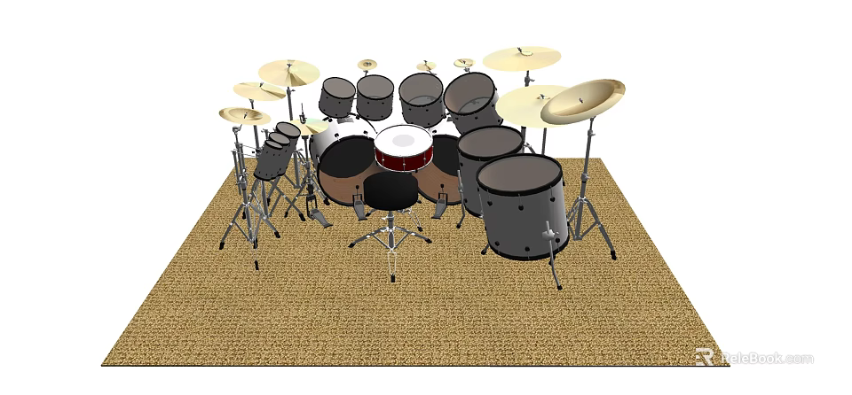 Complete Musical Instrument Drum Set With Multiple Drums Cymbals And Stands On Carpet 3d model 