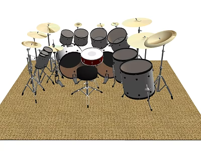 Complete Musical Instrument Drum Set With Multiple Drums Cymbals And Stands On Carpet 3d model