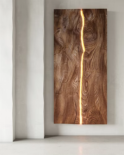 Modern Wooden Wall Decor With Embedded LED Light And Natural Wood Texture For Home Interior 3d model