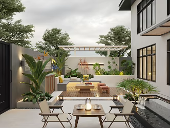 Courtyard landscape plant home courtyard villa courtyard outdoor sofa cream wind courtyard 3d model