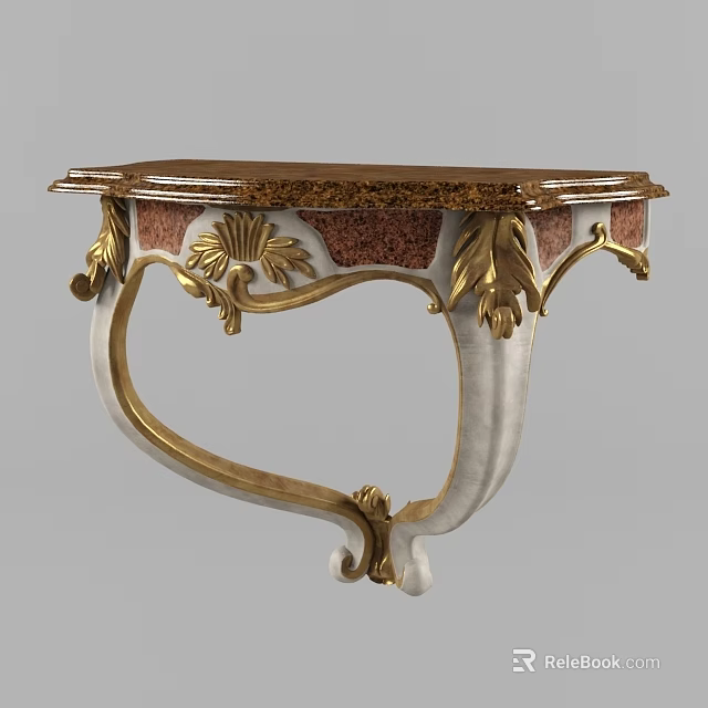 Elegant Classical Side Table With Gold Carved Details White Curved Legs And Marble Top 3d model 