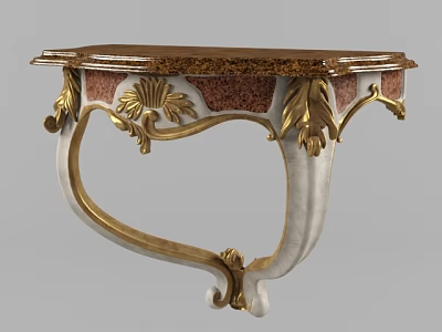 Elegant Classical Side Table With Gold Carved Details White Curved Legs And Marble Top 3d model