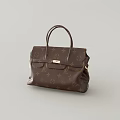 Brown Leather Handbag With Classic Monogram Pattern Top Handle And Golden Lock 3d model