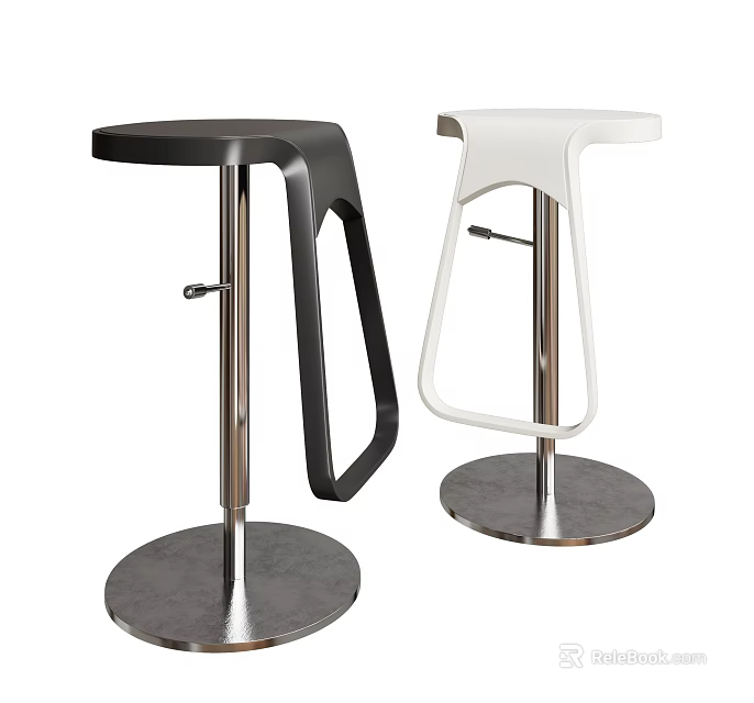 Modern Black And White Bar Stools With Sleek Metal Frame And Round Base 3d model 