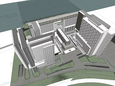 Modern Office Building Complex With Multiple Structures And Green Landscaping Design 3d model