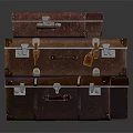 Vintage Leather Suitcases Stacked With Metal Hardware And Brown Exterior
