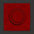 Red Metallic Equipment Component With Square Base Circular Top And Triangular Symbol