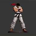 Martial Arts Man With Crossed Arms Red Headband Black Belt White Outfit On Gray Stand