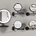 Modern Round Mirrors With Black Stands Wall Mounted And Tabletop Design 3d model