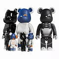 Decorative Bear Figurine Set With Blue Black White Designs And Multiple Sizes 3d model