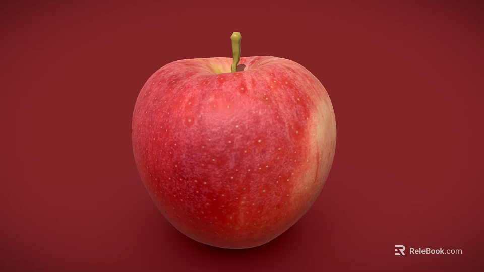 Fresh Red Apple With Yellow Stem Yellowish Hue And Small Dots On Red Background 3d model 