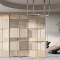 Modern Rattan Partition Screens With Grid Design And Indoor Plants
