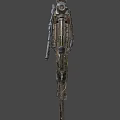 Detailed Mechanical Robot Character With Metallic Armor Red Head Lights And Mechanical Appendages
