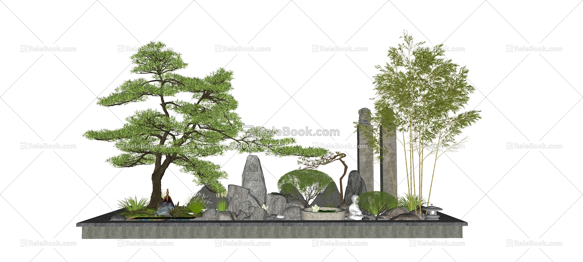 New Chinese Landscape Sick Stone Waterfront model