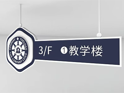 Directional Signage for 3F Teaching Building with Circular Institutional Logo 3d model