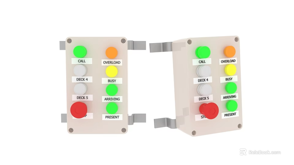 Control Button Panels Featuring Colored Buttons Labels CALL OVERLOAD DECK 4 5 BUZZER ALARM 3d model 