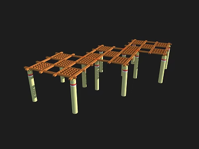 Outdoor Wooden Garden Pergola With Lattice Top And Supporting Columns 3d model