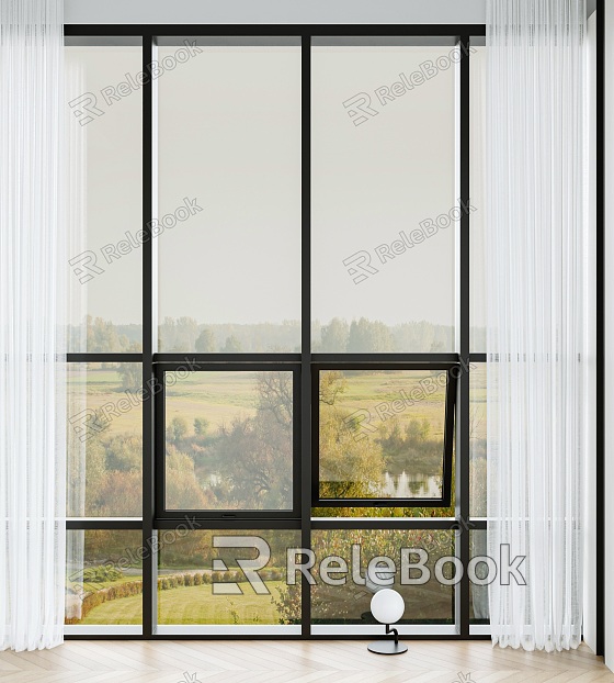 Floor-to-ceiling window glass curtain wall sunshine room screen curtain push window glass partition building components model