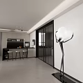 Modern Living Dining Room Interior With Large Windows Curtains Sofa And TV Wall