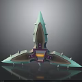 Futuristic Spiked Geometric Structure With Teal Purple Accents And Reflective Surface
