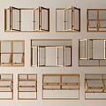 Various Wooden Frame Window Designs With Different Opening Styles For Homes 3d model