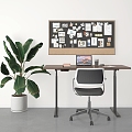 Office Desk Mobile Desk Lifting Table Workbench Office Chair Plant Notes Wall Post-it Notes Board Potted Desk Office Chair 3d model