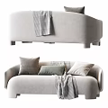 Modern Cozy Light Beige Sofa Set With Soft Throw Pillows And Plaid Blanket 3d model
