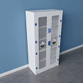 White Double Door Chemical Storage Cabinet With Transparent Glass And Warning Labels