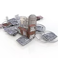 3D Architectural Scene Components With Dome Multi Story Building Metal Plates And Circular Rings