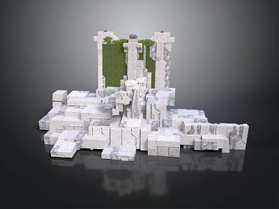 Ancient Stone Architectural Structure With White Blocks Green Vegetation And Detailed 3D Design 3d model