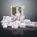 Ancient Stone Architectural Structure With White Blocks Green Vegetation And Detailed 3D Design