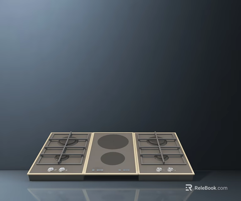Modern Gas Cooktop Kitchen Appliance With Multiple Burners And Control Knobs 3d model