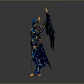 Armored Warrior With Blue Wings And Golden Horns In Ornate Blue Gold Armor
